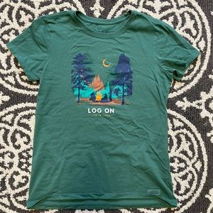 LIFE IS GOOD camping T shirt. Women’s M. New condition